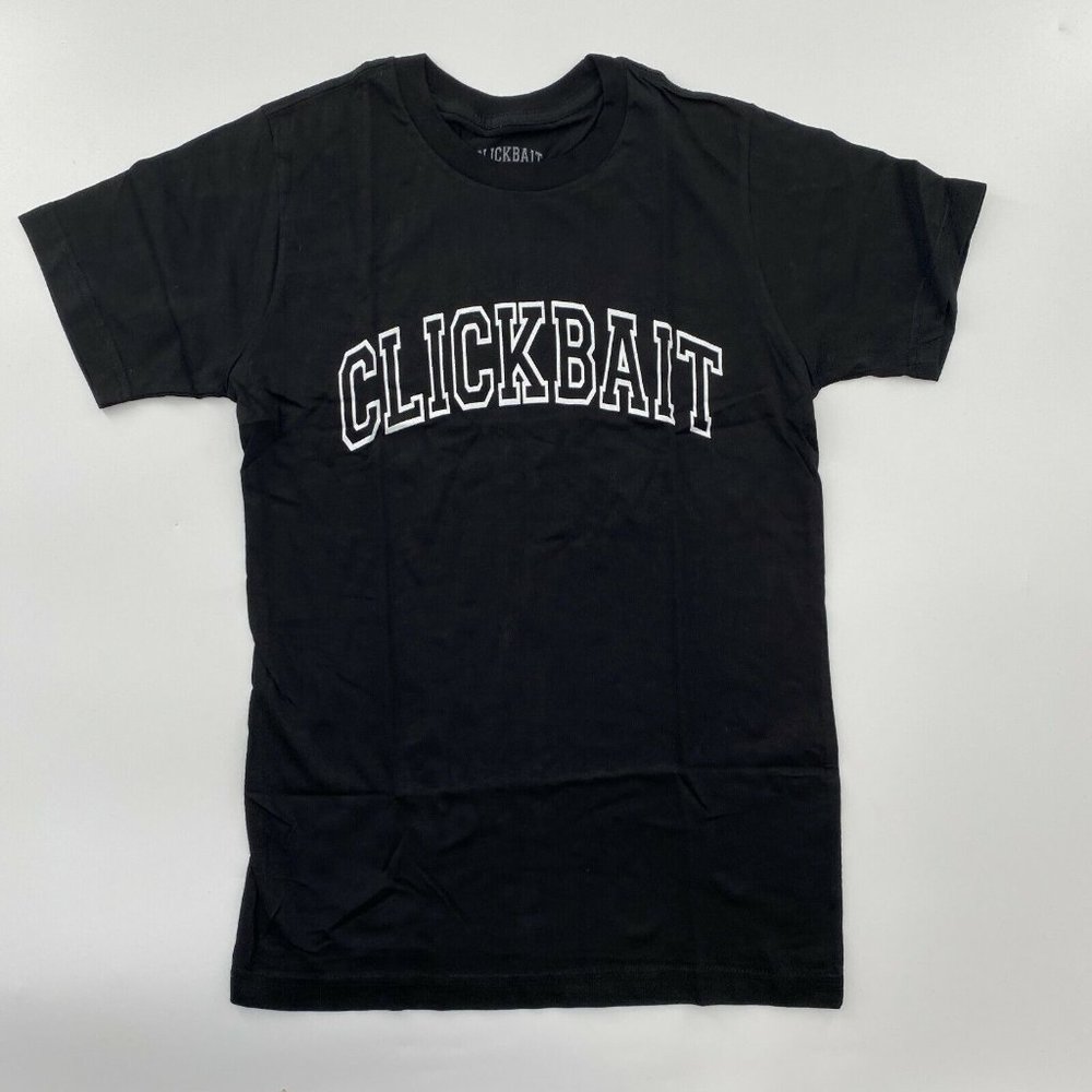 Clickbait Short Sleeve T-Shirt Black Collegiate Logo David Dobrik VLOG Size S